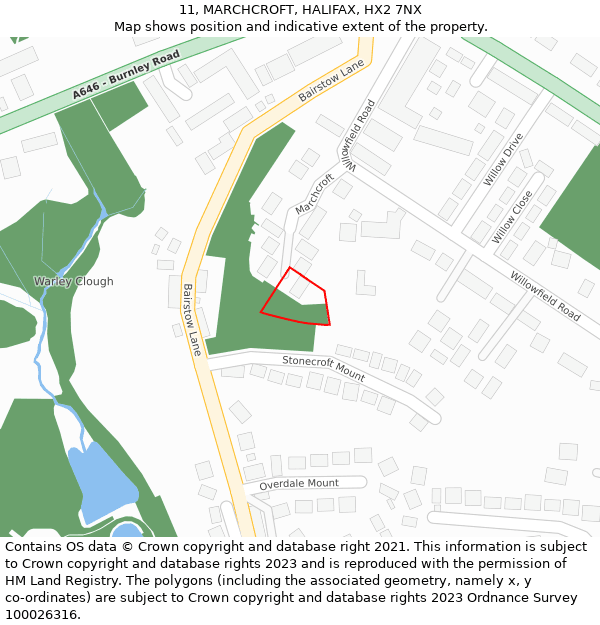 11, MARCHCROFT, HALIFAX, HX2 7NX: Location map and indicative extent of plot