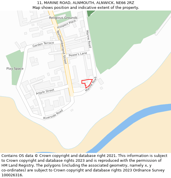 11, MARINE ROAD, ALNMOUTH, ALNWICK, NE66 2RZ: Location map and indicative extent of plot