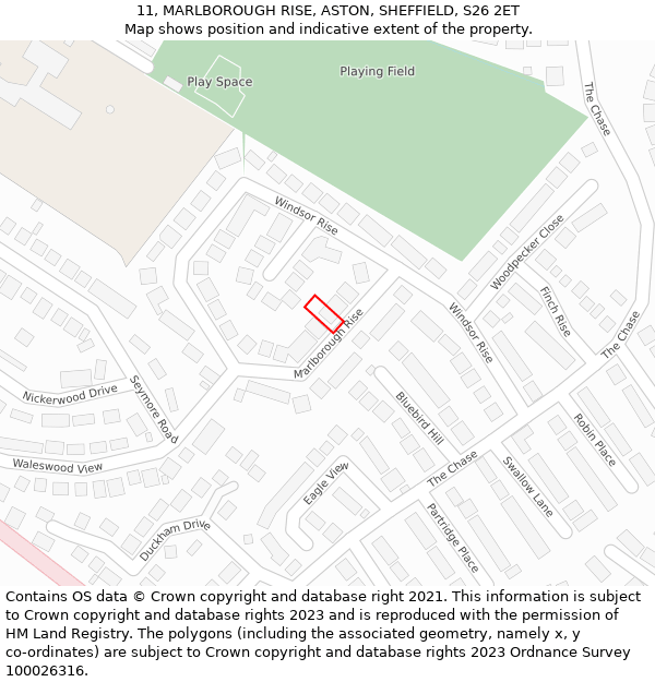 11, MARLBOROUGH RISE, ASTON, SHEFFIELD, S26 2ET: Location map and indicative extent of plot