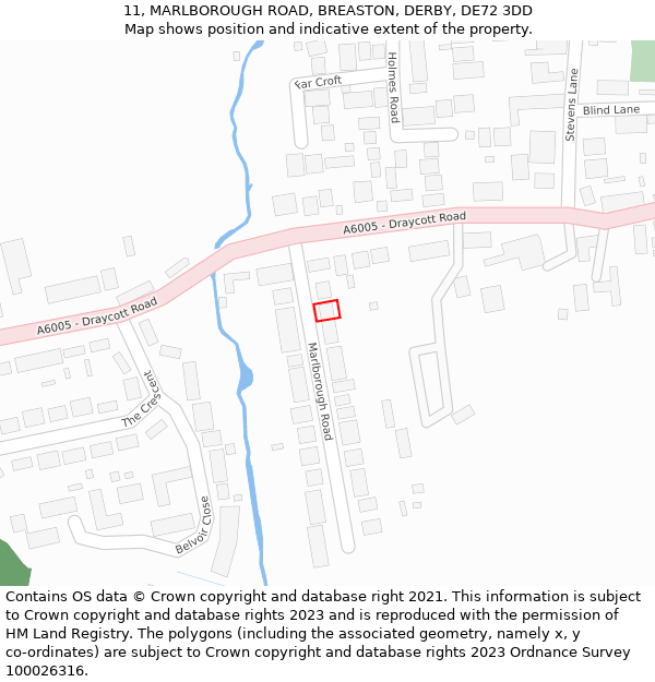 11, MARLBOROUGH ROAD, BREASTON, DERBY, DE72 3DD: Location map and indicative extent of plot