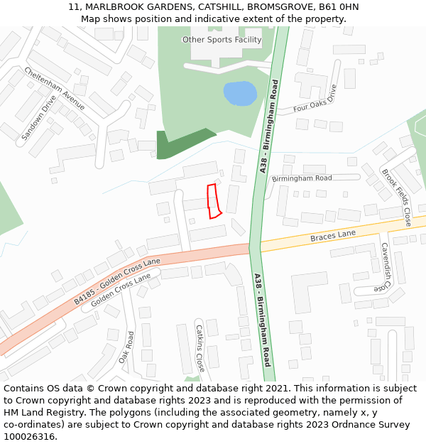 11, MARLBROOK GARDENS, CATSHILL, BROMSGROVE, B61 0HN: Location map and indicative extent of plot