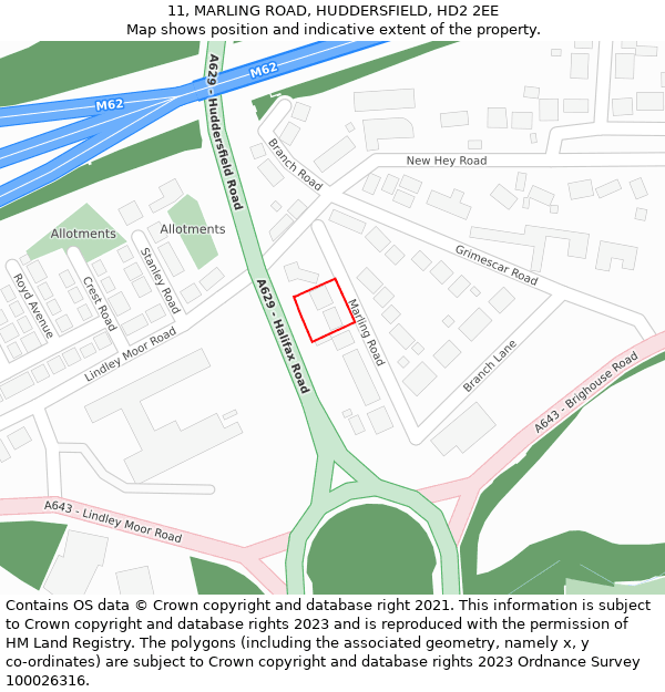 11, MARLING ROAD, HUDDERSFIELD, HD2 2EE: Location map and indicative extent of plot