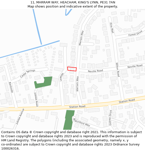 11, MARRAM WAY, HEACHAM, KING'S LYNN, PE31 7AN: Location map and indicative extent of plot