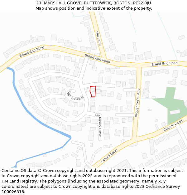 11, MARSHALL GROVE, BUTTERWICK, BOSTON, PE22 0JU: Location map and indicative extent of plot