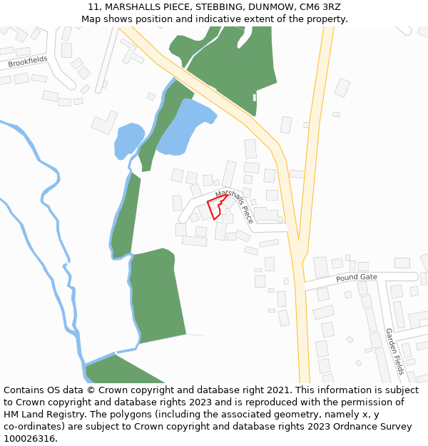11, MARSHALLS PIECE, STEBBING, DUNMOW, CM6 3RZ: Location map and indicative extent of plot