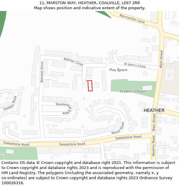 11, MARSTON WAY, HEATHER, COALVILLE, LE67 2RR: Location map and indicative extent of plot