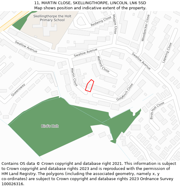 11, MARTIN CLOSE, SKELLINGTHORPE, LINCOLN, LN6 5SD: Location map and indicative extent of plot