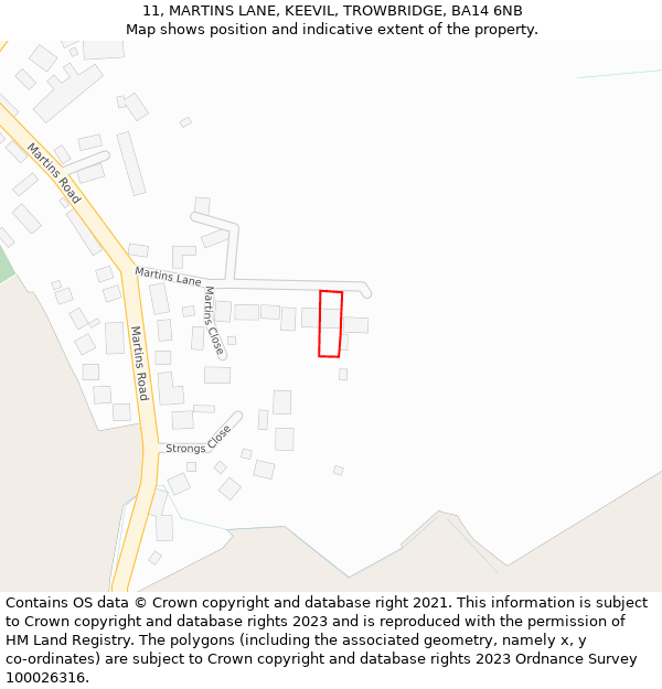 11, MARTINS LANE, KEEVIL, TROWBRIDGE, BA14 6NB: Location map and indicative extent of plot