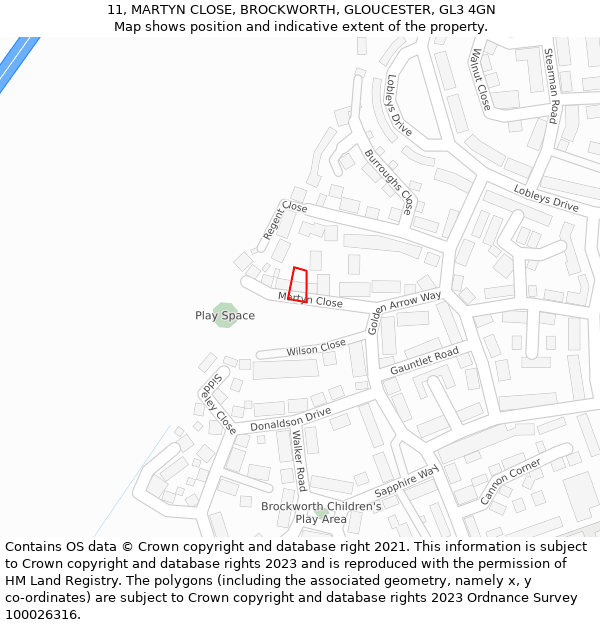 11, MARTYN CLOSE, BROCKWORTH, GLOUCESTER, GL3 4GN: Location map and indicative extent of plot