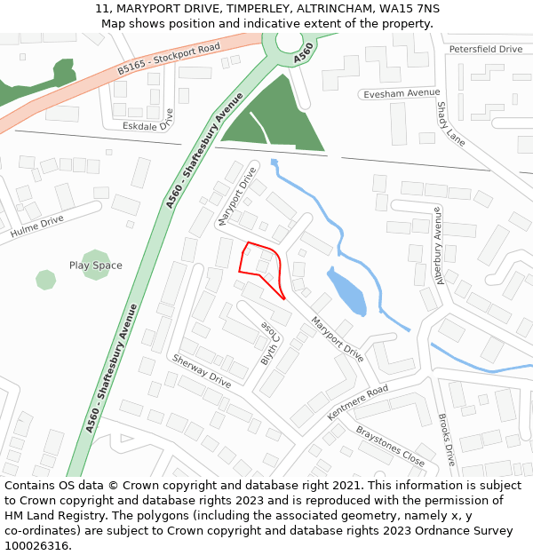 11, MARYPORT DRIVE, TIMPERLEY, ALTRINCHAM, WA15 7NS: Location map and indicative extent of plot