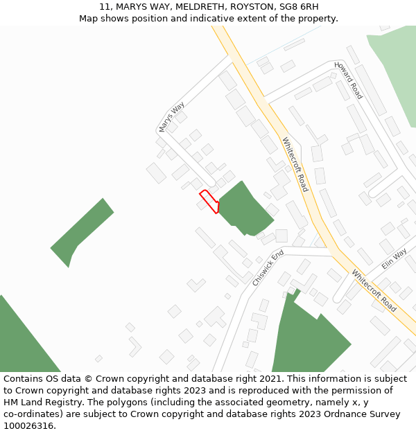 11, MARYS WAY, MELDRETH, ROYSTON, SG8 6RH: Location map and indicative extent of plot