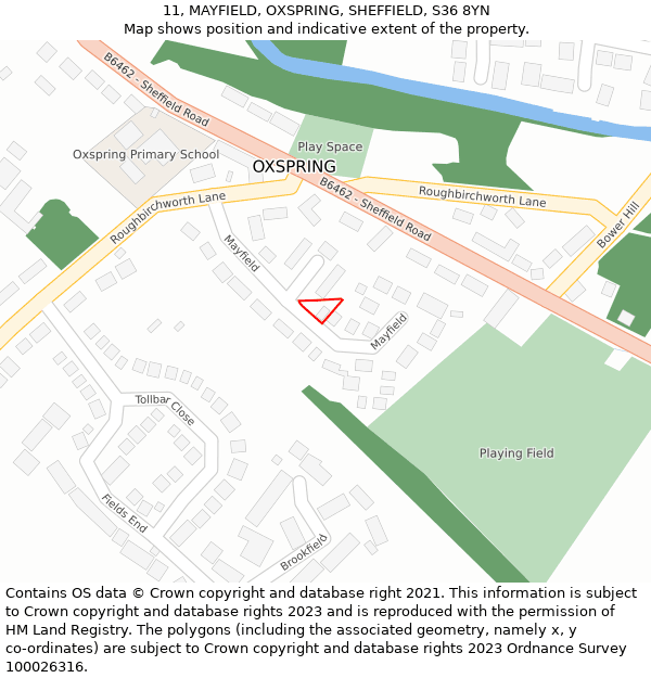 11, MAYFIELD, OXSPRING, SHEFFIELD, S36 8YN: Location map and indicative extent of plot