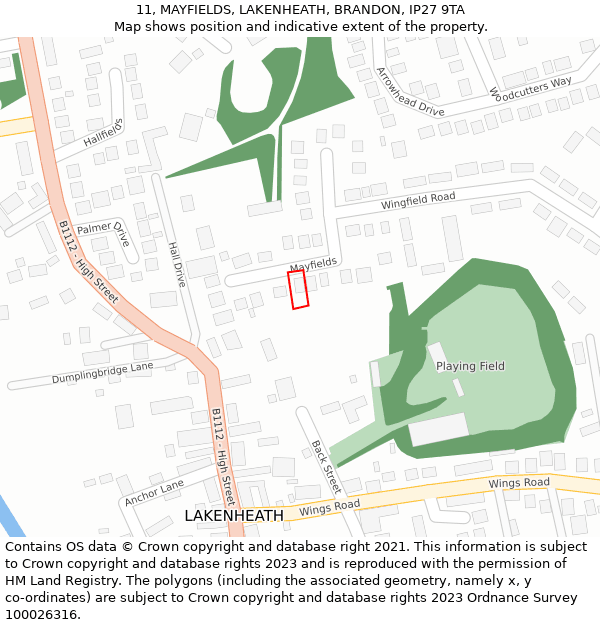 11, MAYFIELDS, LAKENHEATH, BRANDON, IP27 9TA: Location map and indicative extent of plot