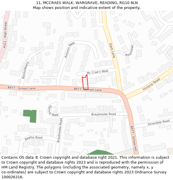 11, MCCRAES WALK, WARGRAVE, READING, RG10 8LN: Location map and indicative extent of plot