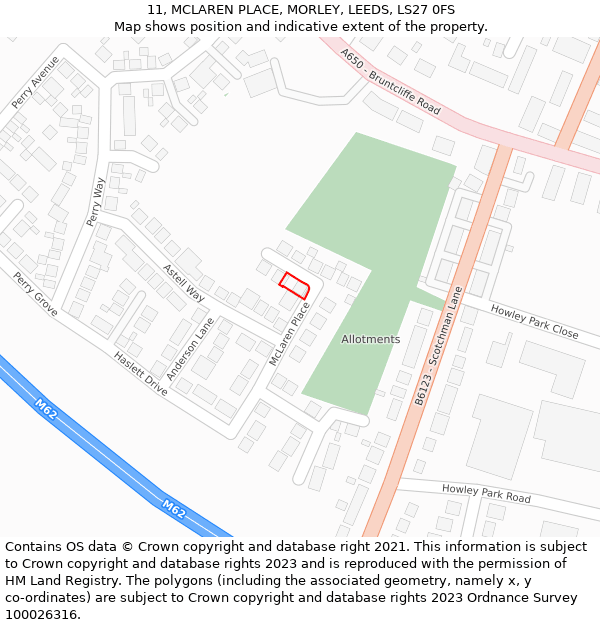 11, MCLAREN PLACE, MORLEY, LEEDS, LS27 0FS: Location map and indicative extent of plot