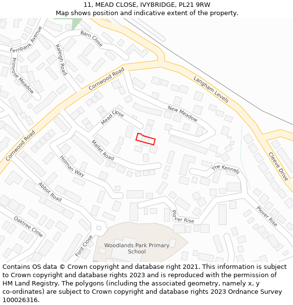 11, MEAD CLOSE, IVYBRIDGE, PL21 9RW: Location map and indicative extent of plot