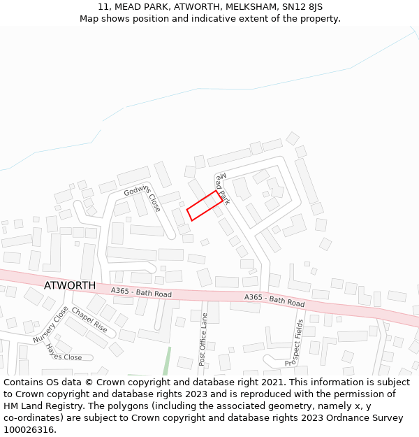 11, MEAD PARK, ATWORTH, MELKSHAM, SN12 8JS: Location map and indicative extent of plot