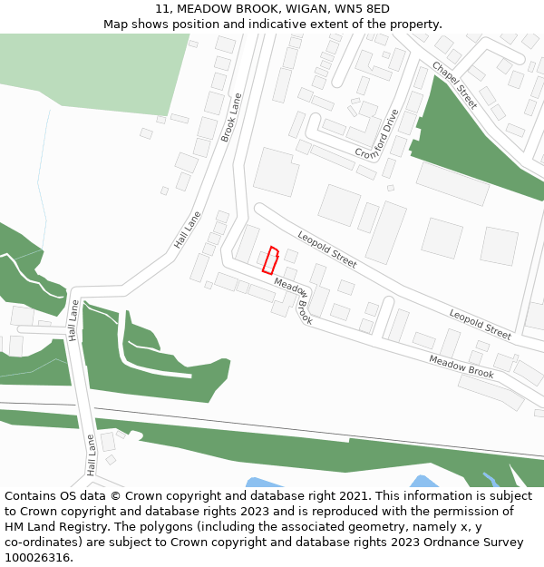 11, MEADOW BROOK, WIGAN, WN5 8ED: Location map and indicative extent of plot