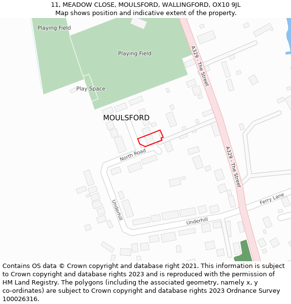 11, MEADOW CLOSE, MOULSFORD, WALLINGFORD, OX10 9JL: Location map and indicative extent of plot