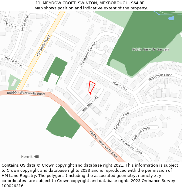 11, MEADOW CROFT, SWINTON, MEXBOROUGH, S64 8EL: Location map and indicative extent of plot