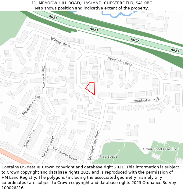 11, MEADOW HILL ROAD, HASLAND, CHESTERFIELD, S41 0BG: Location map and indicative extent of plot