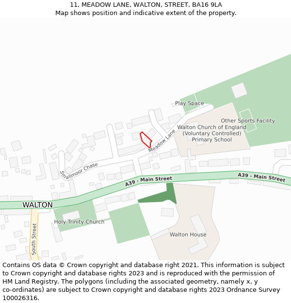 11, MEADOW LANE, WALTON, STREET, BA16 9LA: Location map and indicative extent of plot