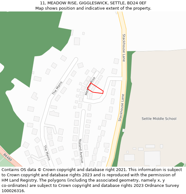 11, MEADOW RISE, GIGGLESWICK, SETTLE, BD24 0EF: Location map and indicative extent of plot