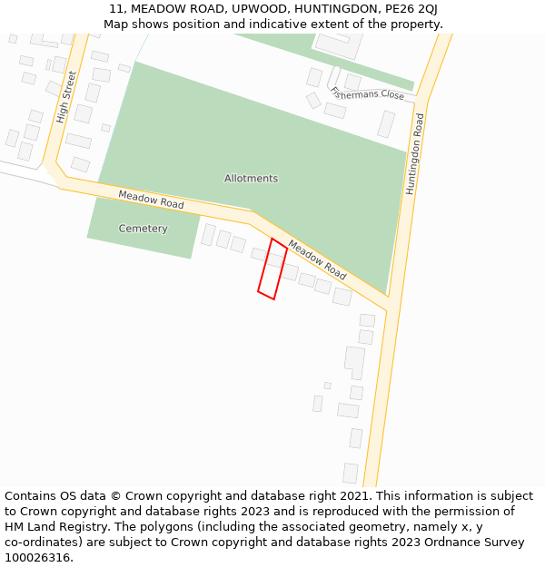 11, MEADOW ROAD, UPWOOD, HUNTINGDON, PE26 2QJ: Location map and indicative extent of plot