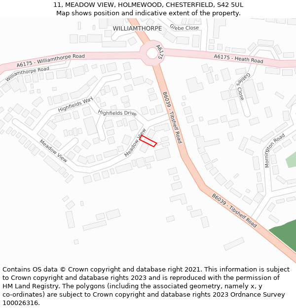 11, MEADOW VIEW, HOLMEWOOD, CHESTERFIELD, S42 5UL: Location map and indicative extent of plot