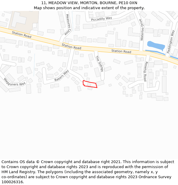 11, MEADOW VIEW, MORTON, BOURNE, PE10 0XN: Location map and indicative extent of plot