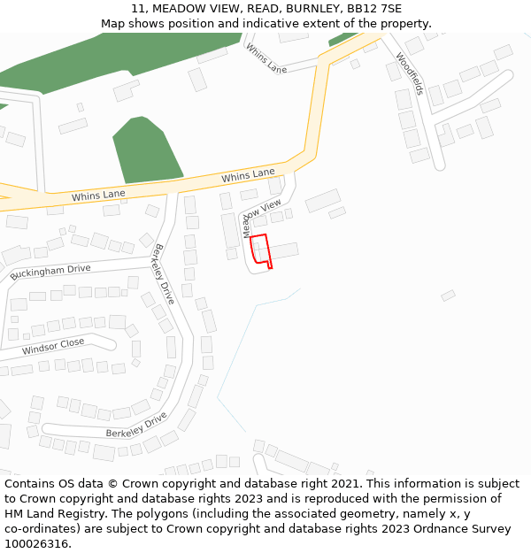 11, MEADOW VIEW, READ, BURNLEY, BB12 7SE: Location map and indicative extent of plot