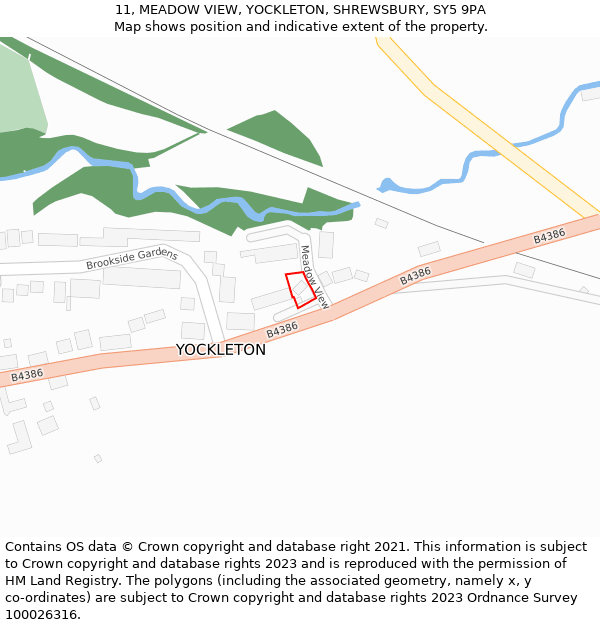 11, MEADOW VIEW, YOCKLETON, SHREWSBURY, SY5 9PA: Location map and indicative extent of plot