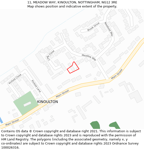 11, MEADOW WAY, KINOULTON, NOTTINGHAM, NG12 3RE: Location map and indicative extent of plot