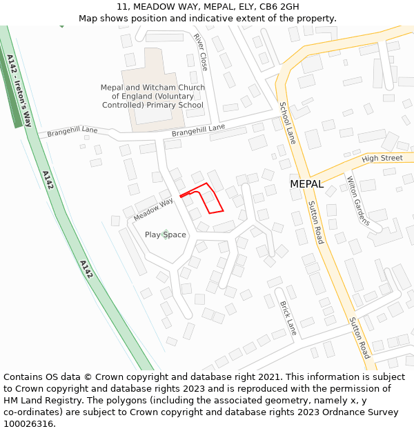 11, MEADOW WAY, MEPAL, ELY, CB6 2GH: Location map and indicative extent of plot