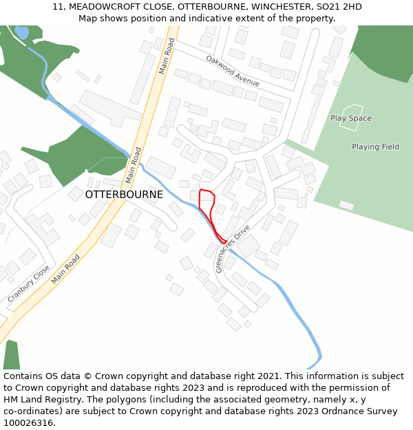 11, MEADOWCROFT CLOSE, OTTERBOURNE, WINCHESTER, SO21 2HD: Location map and indicative extent of plot