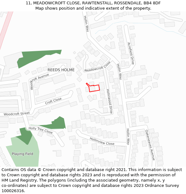 11, MEADOWCROFT CLOSE, RAWTENSTALL, ROSSENDALE, BB4 8DF: Location map and indicative extent of plot