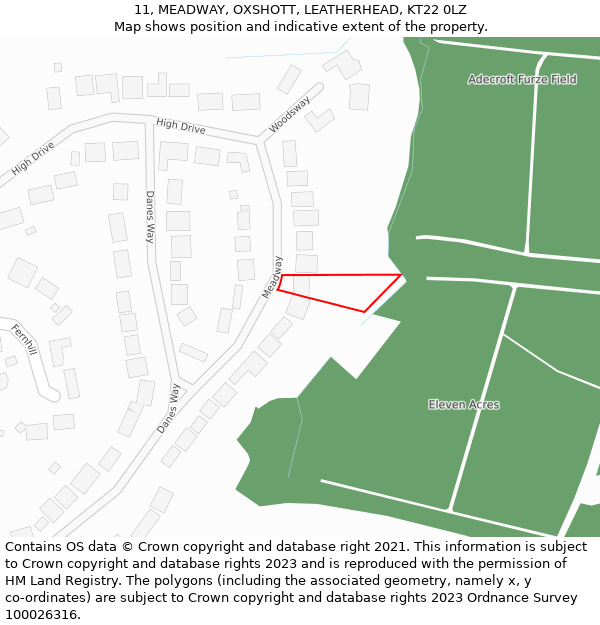 11, MEADWAY, OXSHOTT, LEATHERHEAD, KT22 0LZ: Location map and indicative extent of plot