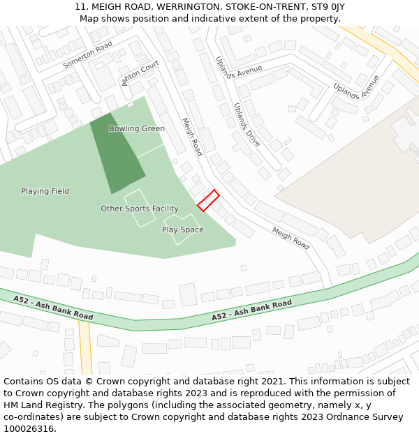 11, MEIGH ROAD, WERRINGTON, STOKE-ON-TRENT, ST9 0JY: Location map and indicative extent of plot