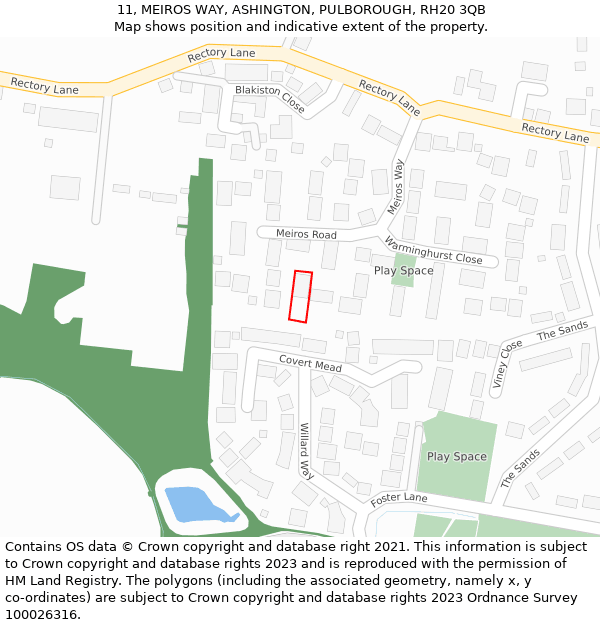 11, MEIROS WAY, ASHINGTON, PULBOROUGH, RH20 3QB: Location map and indicative extent of plot