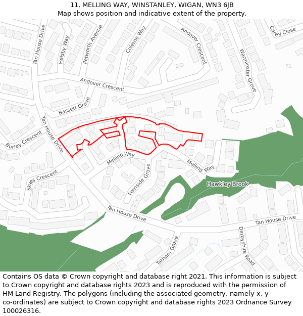 11, MELLING WAY, WINSTANLEY, WIGAN, WN3 6JB: Location map and indicative extent of plot