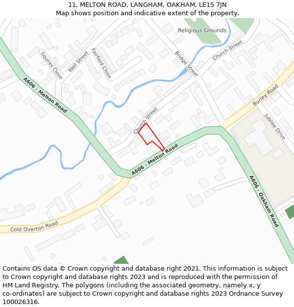 11, MELTON ROAD, LANGHAM, OAKHAM, LE15 7JN: Location map and indicative extent of plot