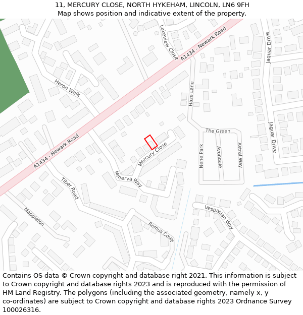 11, MERCURY CLOSE, NORTH HYKEHAM, LINCOLN, LN6 9FH: Location map and indicative extent of plot