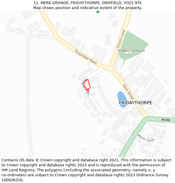 11, MERE GRANGE, FRIDAYTHORPE, DRIFFIELD, YO25 9TA: Location map and indicative extent of plot