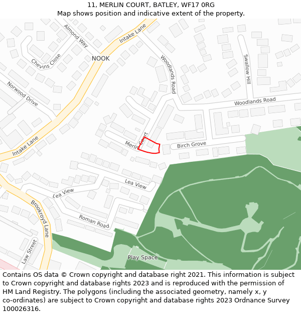 11, MERLIN COURT, BATLEY, WF17 0RG: Location map and indicative extent of plot