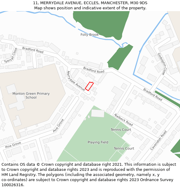 11, MERRYDALE AVENUE, ECCLES, MANCHESTER, M30 9DS: Location map and indicative extent of plot