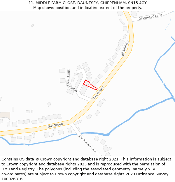 11, MIDDLE FARM CLOSE, DAUNTSEY, CHIPPENHAM, SN15 4GY: Location map and indicative extent of plot