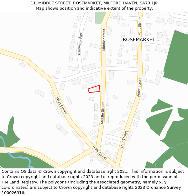 11, MIDDLE STREET, ROSEMARKET, MILFORD HAVEN, SA73 1JP: Location map and indicative extent of plot