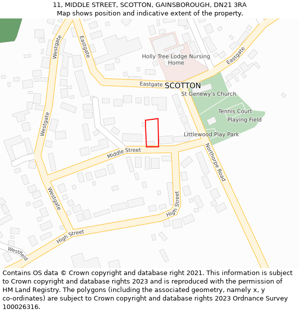 11, MIDDLE STREET, SCOTTON, GAINSBOROUGH, DN21 3RA: Location map and indicative extent of plot