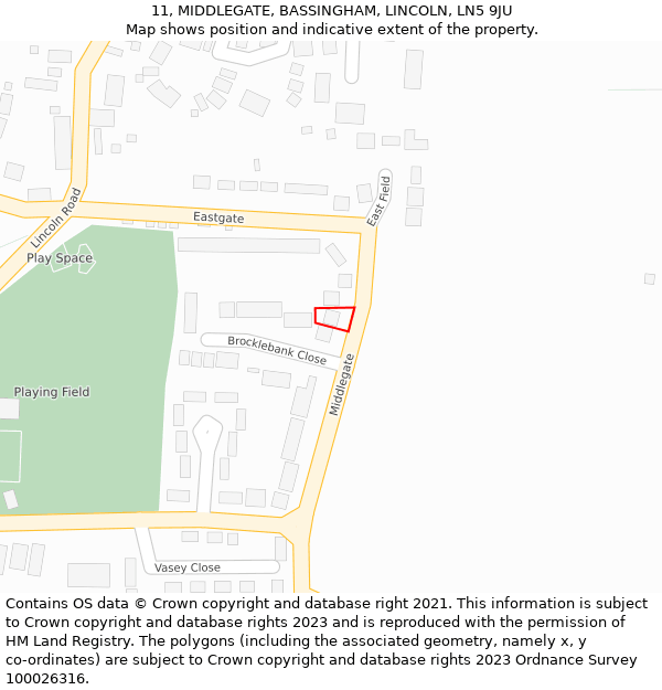 11, MIDDLEGATE, BASSINGHAM, LINCOLN, LN5 9JU: Location map and indicative extent of plot