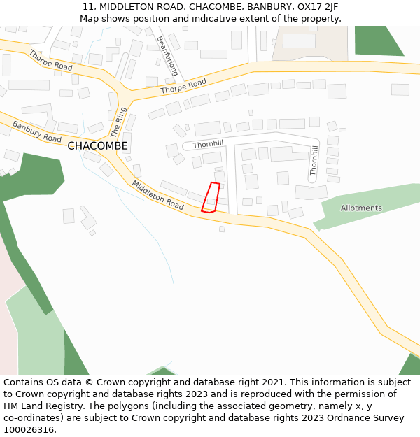11, MIDDLETON ROAD, CHACOMBE, BANBURY, OX17 2JF: Location map and indicative extent of plot
